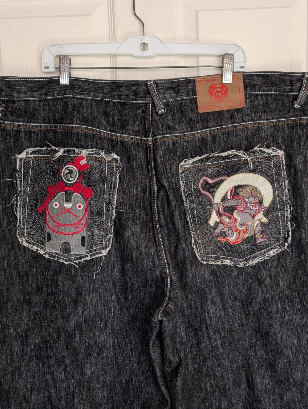 RMC Red Monkey Jean Short Size 42 Denim Embroidered Pockets Y2K Streetwear 1002